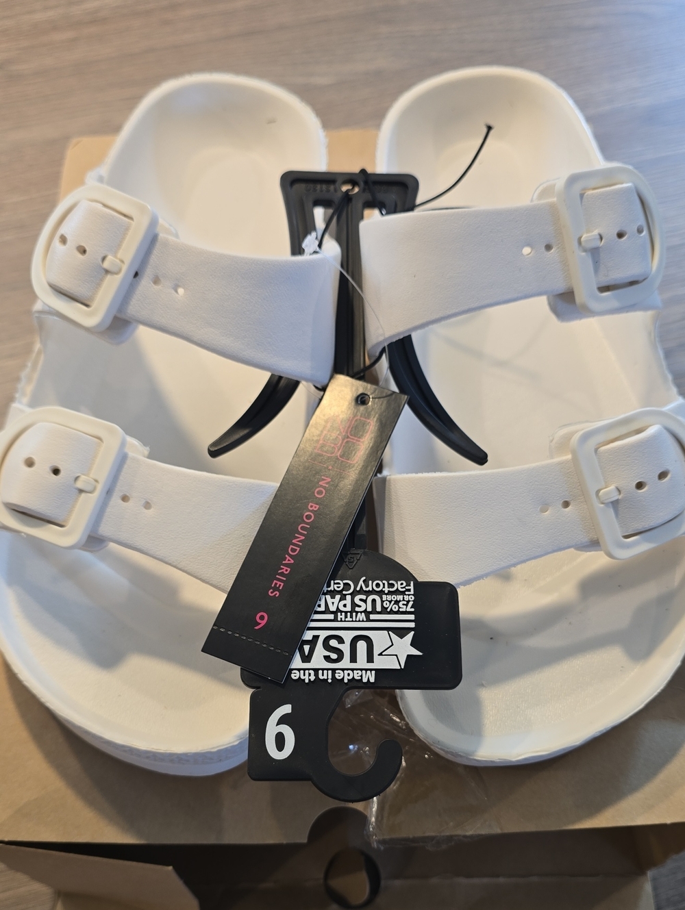 Women's White Dual-Buckle Slide Sandals